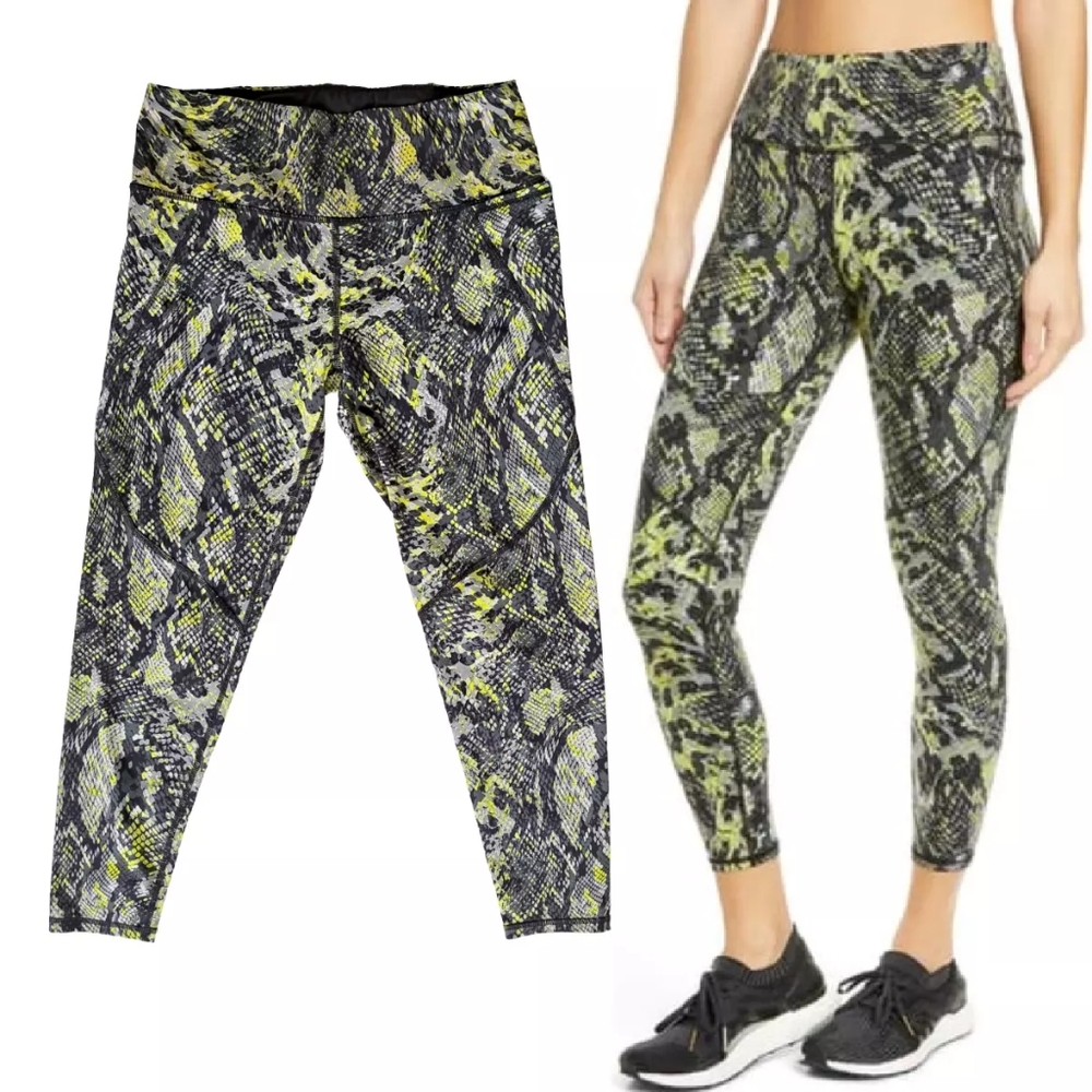 Sweaty Betty The Power 7/8 Length Leggings Citrus Green Snake Skin Print Small